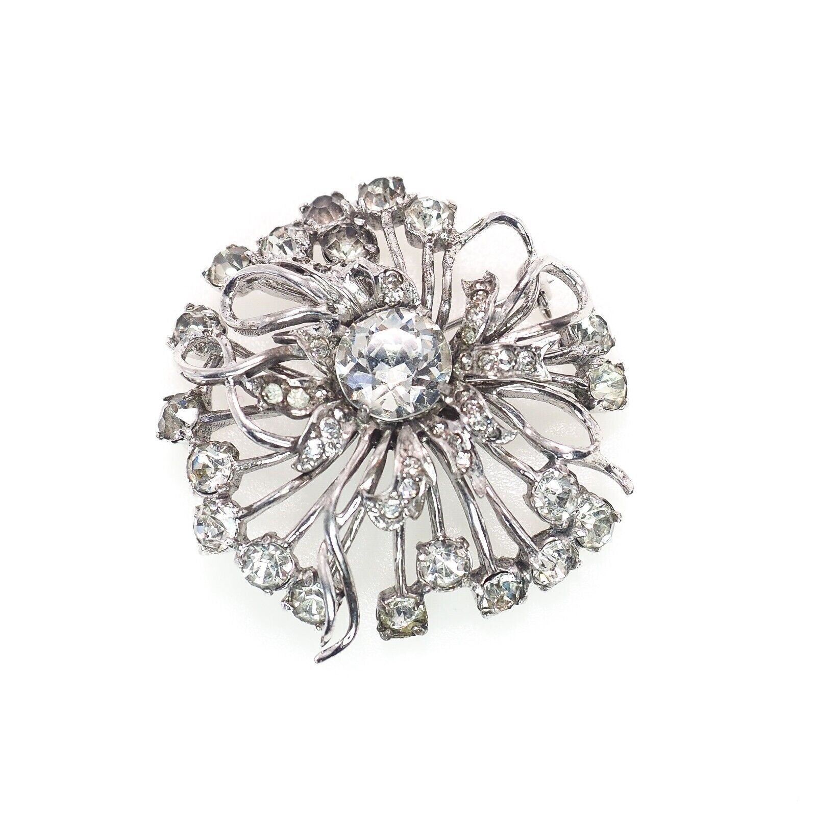 Vintage 1940s EISENBERG Ice Starburst Clear Rhinestone Sterling Large Brooch