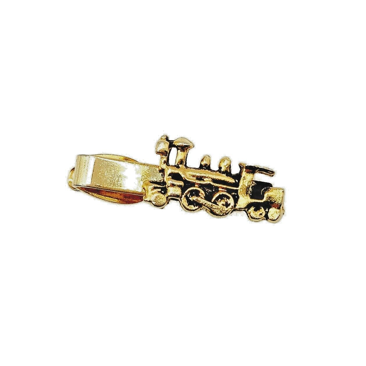 Vintage 1970s Yellow Gold Tone Steam Train Tie Clip