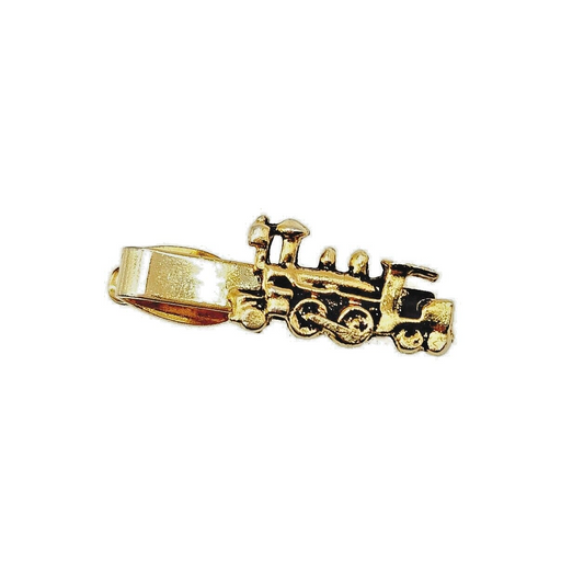 Vintage 1970s Yellow Gold Tone Steam Train Tie Clip