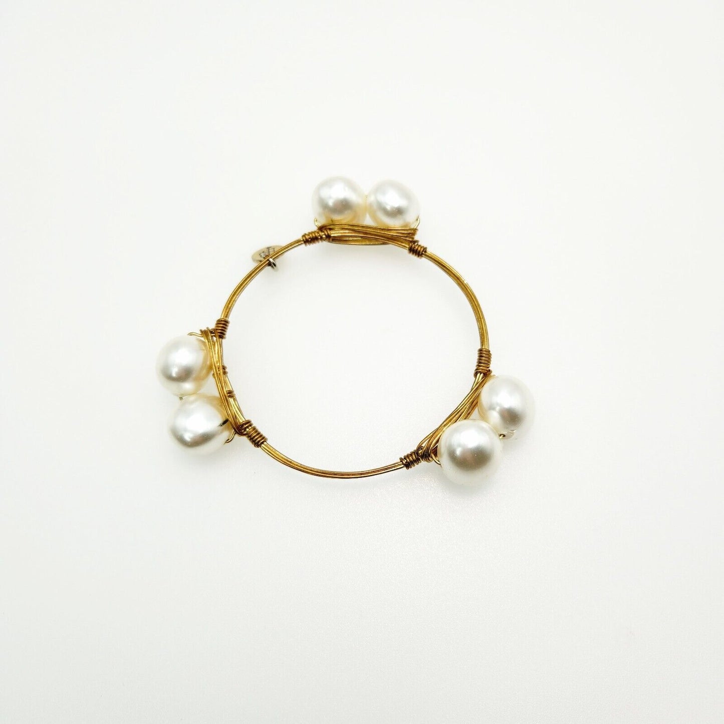 Bourbon and Boweties Imi. Pearl Gold Plate Statement Bangle Bracelet 8.25"