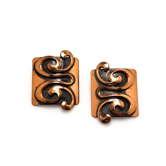 Vintage 1950s Mid Century Modern Modernist Copper Clip On Earrings