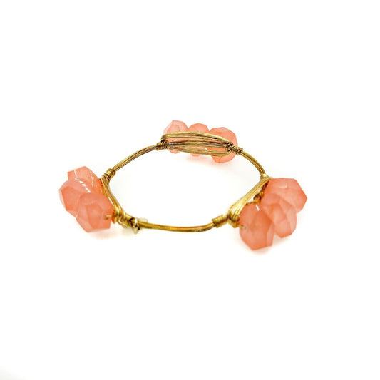 Bourbon and Boweties Pink Bead Gold Plate Statement Bangle Bracelet 7.5"