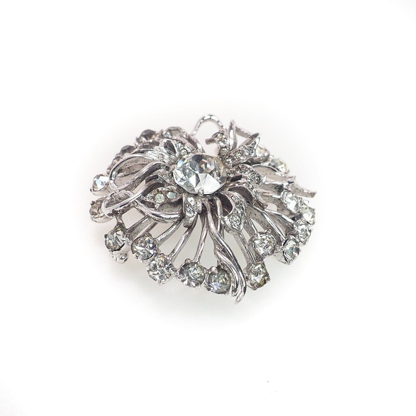 Vintage 1940s EISENBERG Ice Starburst Clear Rhinestone Sterling Large Brooch