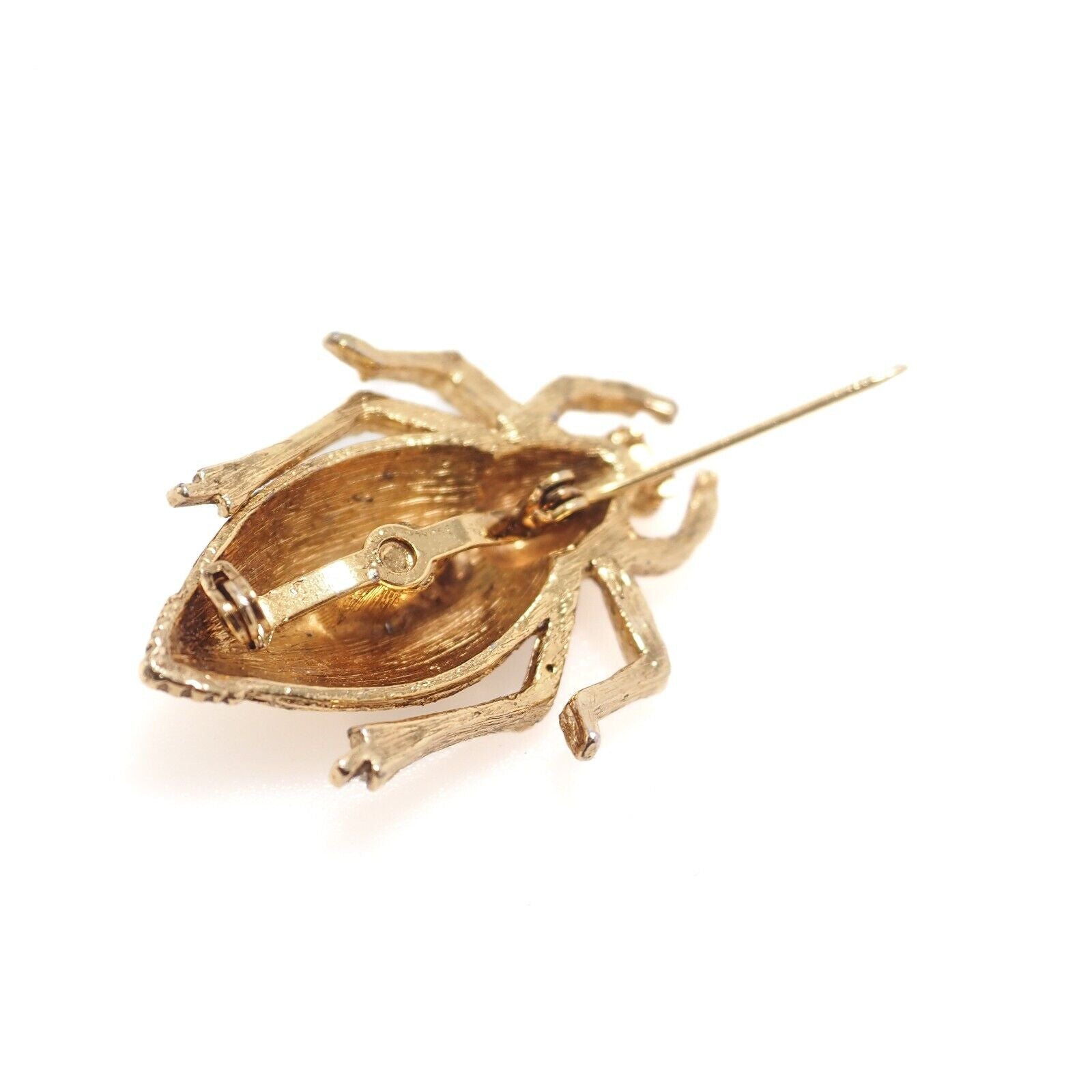 Vintage 1970s Scarab Beetle Chunky Large Yellow Gold Plate Bug Unisex Brooch