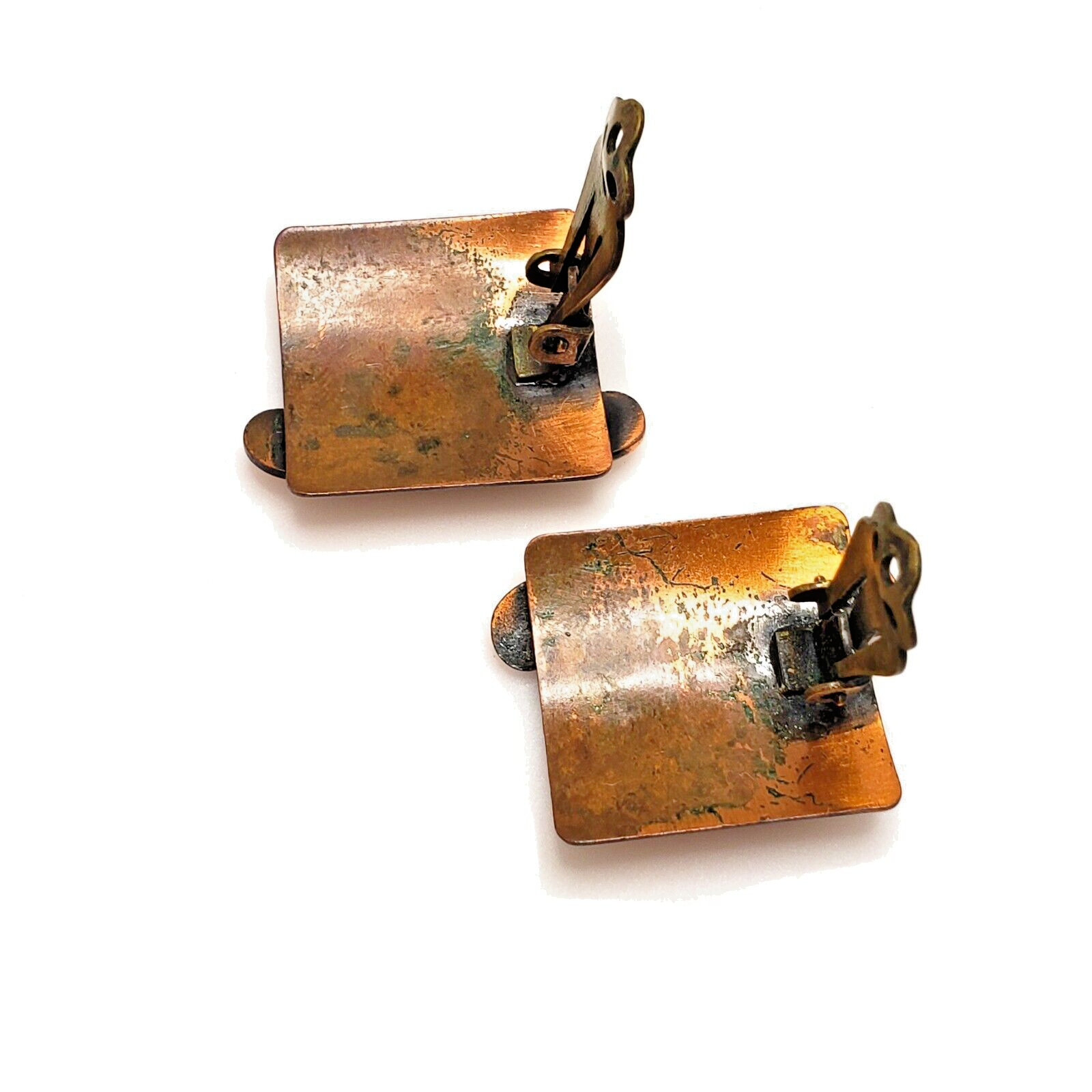 Vintage 1950s Mid Century Modern Modernist Copper Clip On Earrings