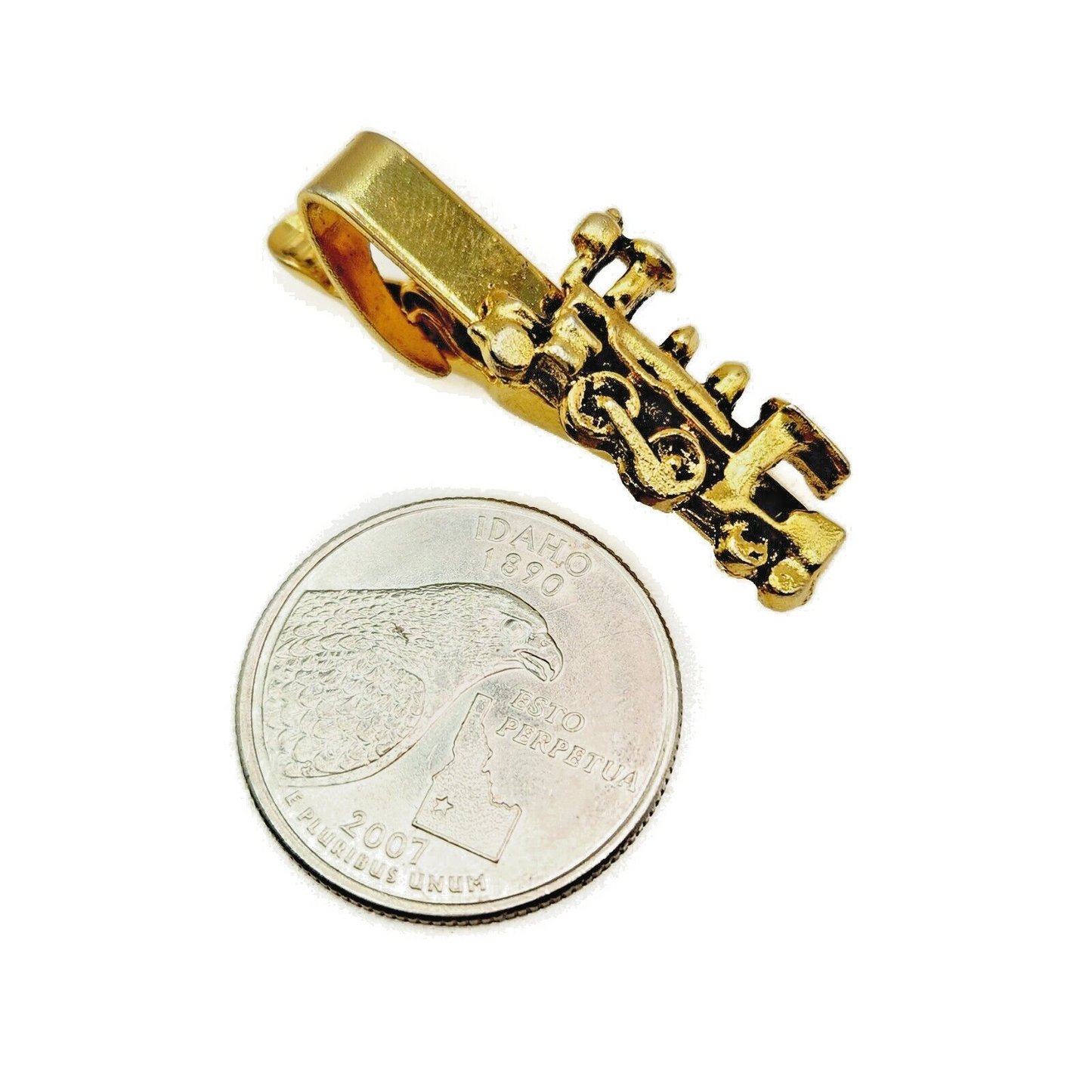 Vintage 1970s Yellow Gold Tone Steam Train Tie Clip