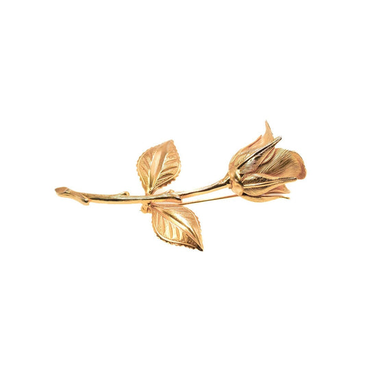 Vintage 1980s Gold Tone Rose Flower Brooch