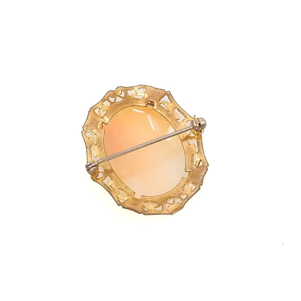 Antique 1910s Shell and Gold Filled Cameo Pink Hand Carved Brooch