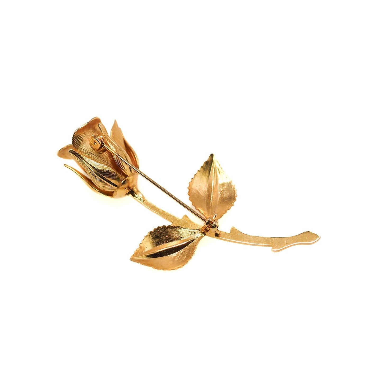 Vintage 1980s Gold Tone Rose Flower Brooch