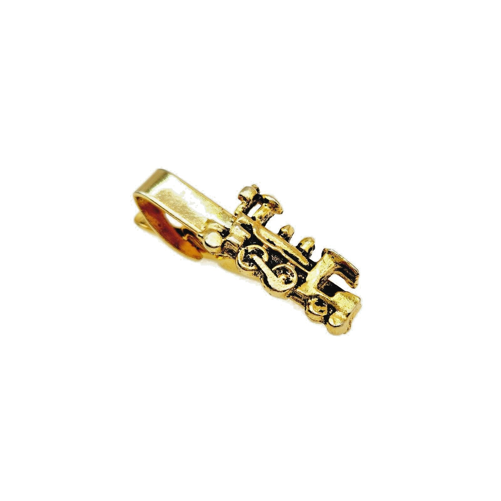 Vintage 1970s Yellow Gold Tone Steam Train Tie Clip