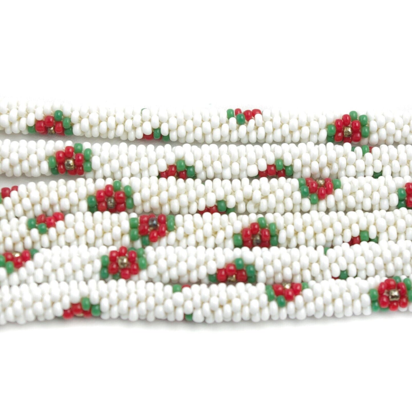 Antique 1920s Art Deco White and Red Flower Seed Bead Long Tassel 65" Necklace