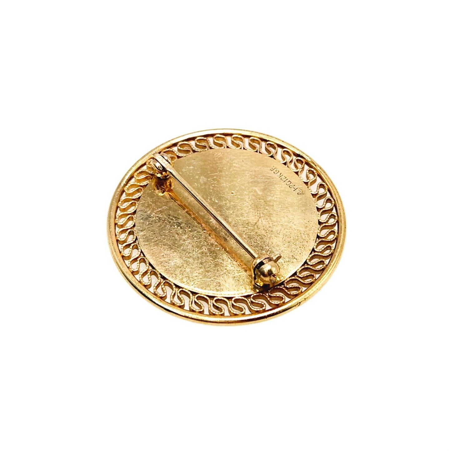 Vintage 1950s Engraved VMB Initials Yellow Gold Filled Brooch