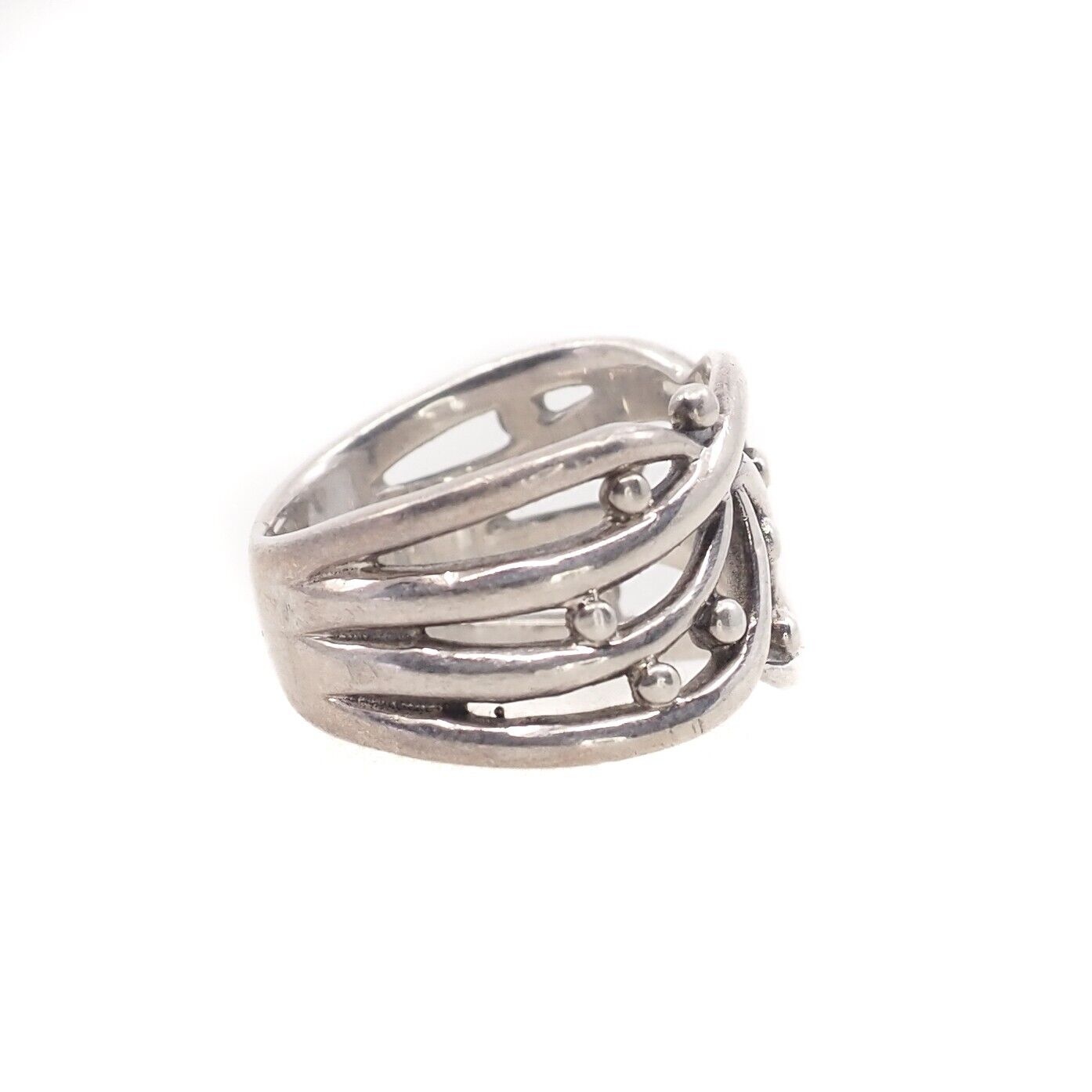 Vintage 1990s Sterling Silver Thick Band Southwestern Bead Ring Size 6.75