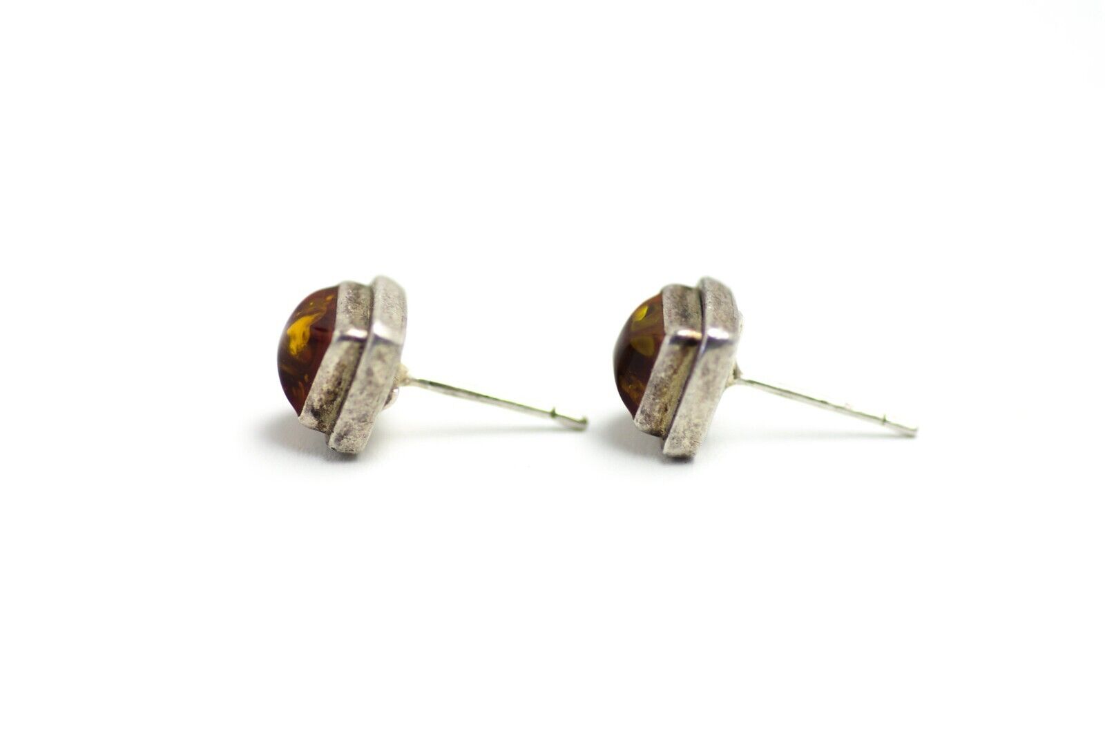 Vintage 1980s Amber and Sterling Silver Small Stud Earrings