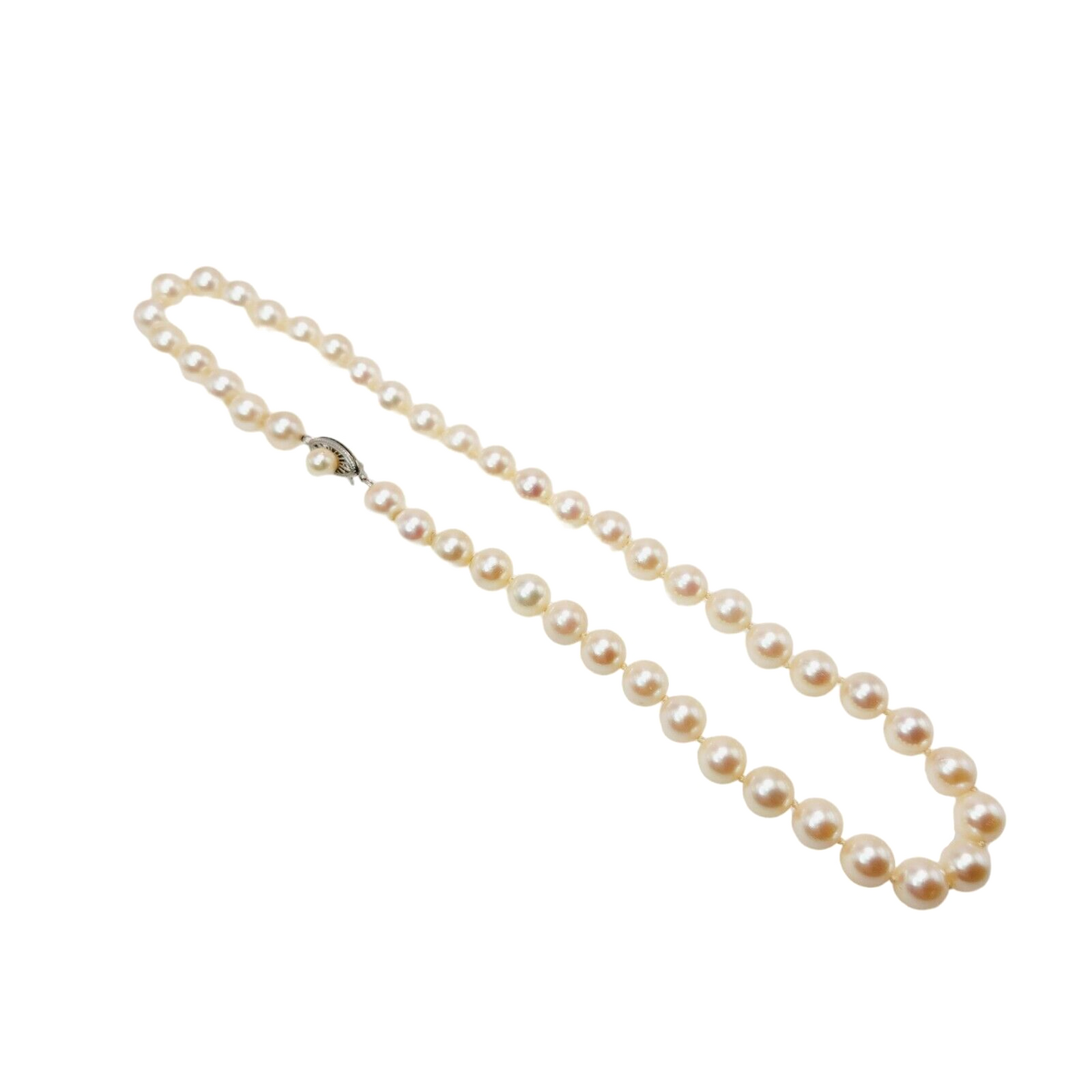 Vintage 80s Cultured Japanese Akoya Round Pearl, 10K White Gold Necklace