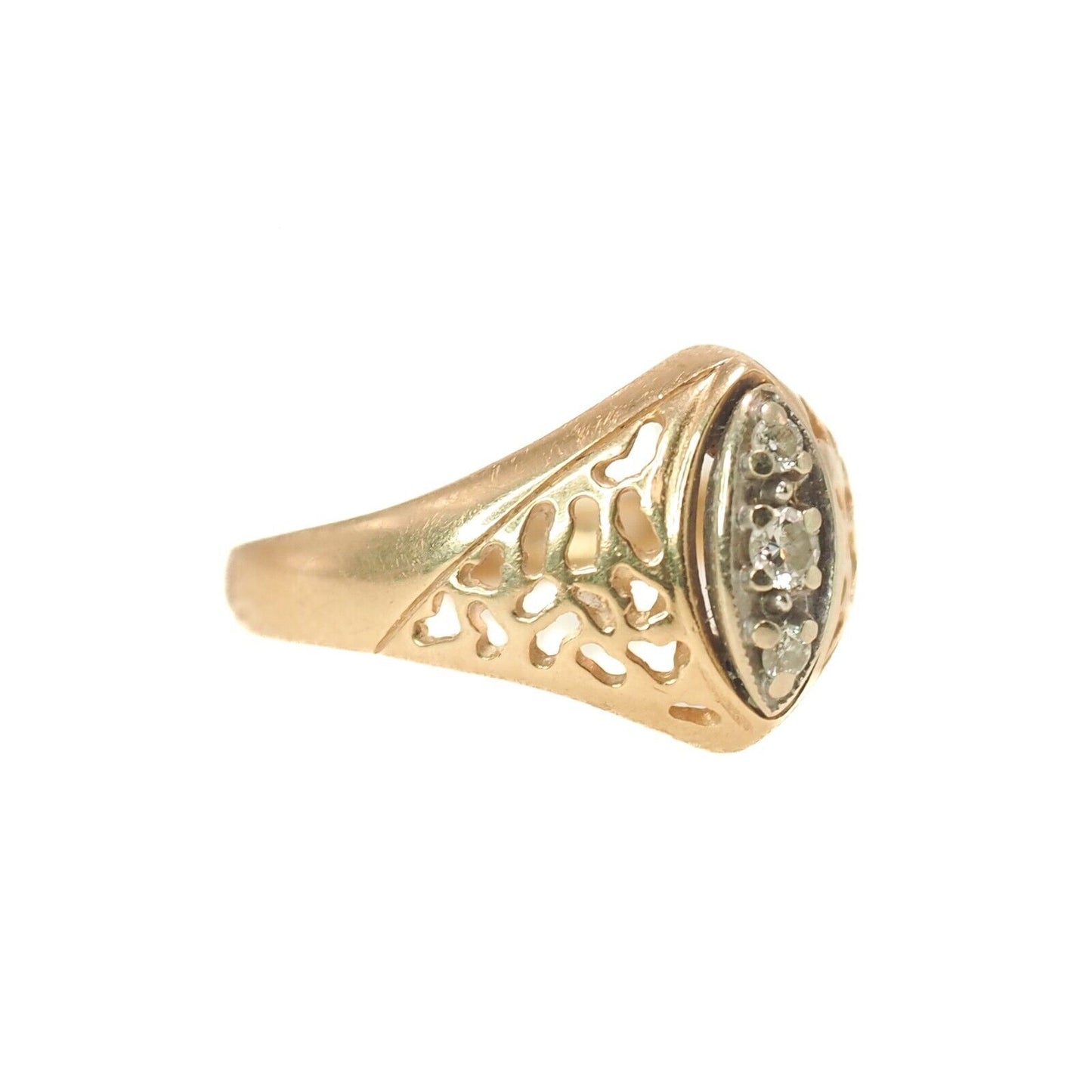 Vintage 1980s Round Cut Diamond 14K Gold Marquise Ring Size 8.25