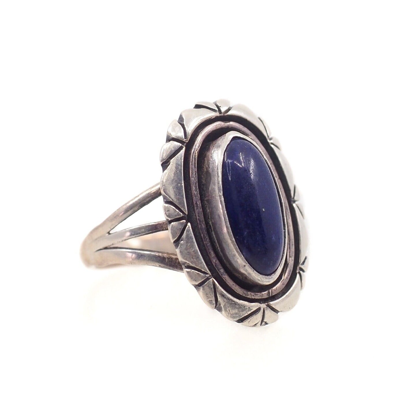 Vintage 1970s LESLIE YAZZIE Blue Lapis Lazuli and Sterling Silver Ring Size 6