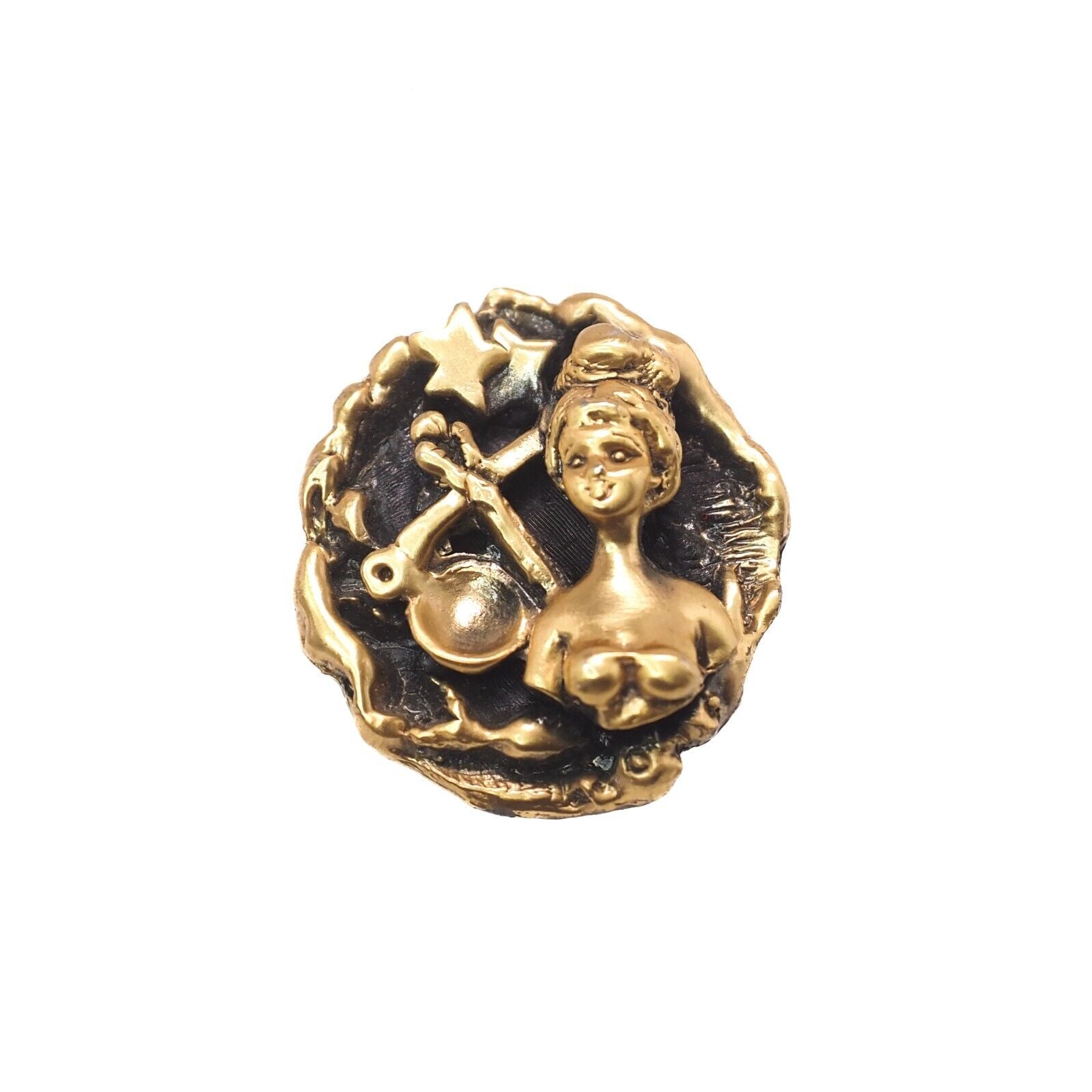 Vintage 1960s TORTOLANI Gilt Zodiac Libra Brooch