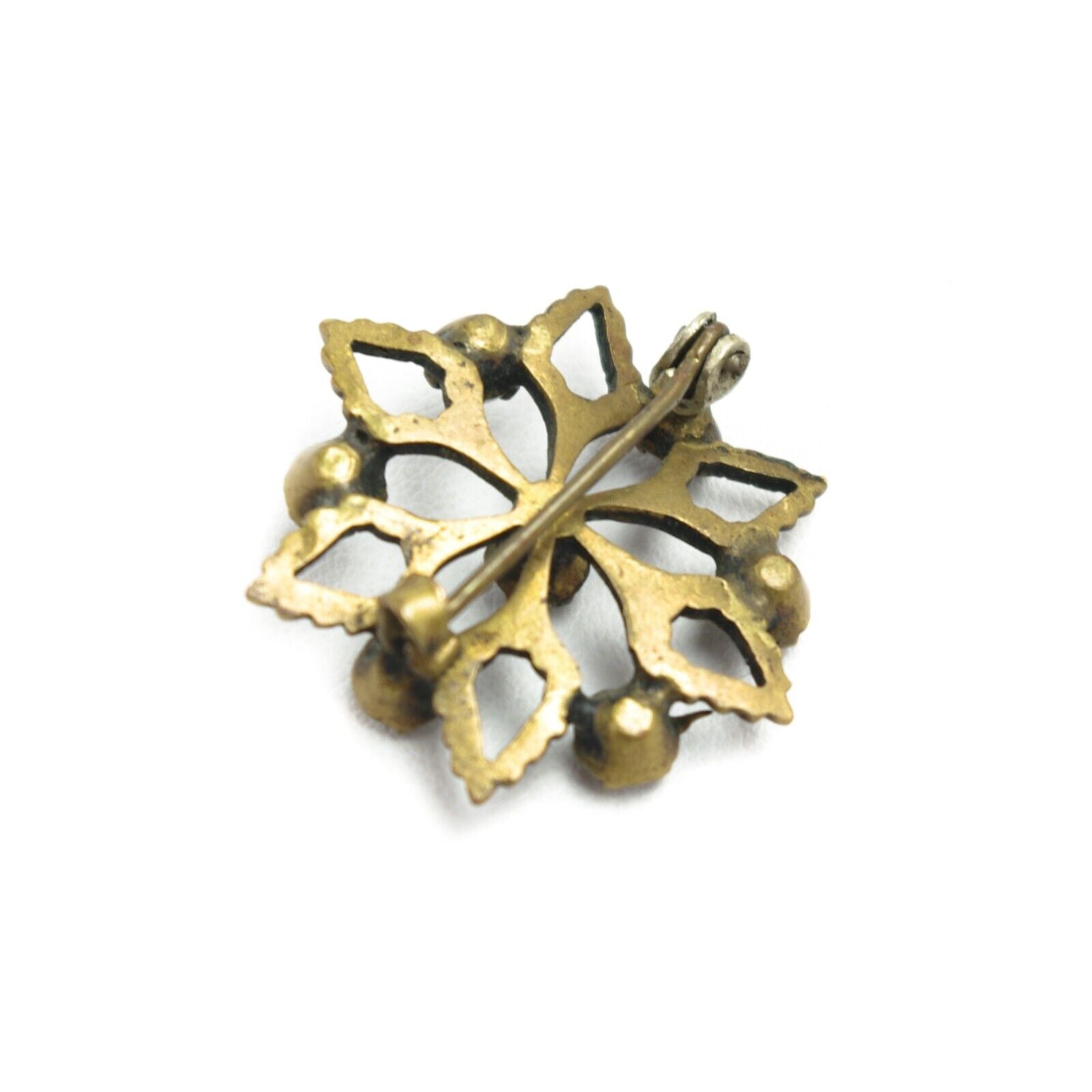 Antique 1900s Victorian Gold Filled and Imitation Pearl Snowflake Brooch