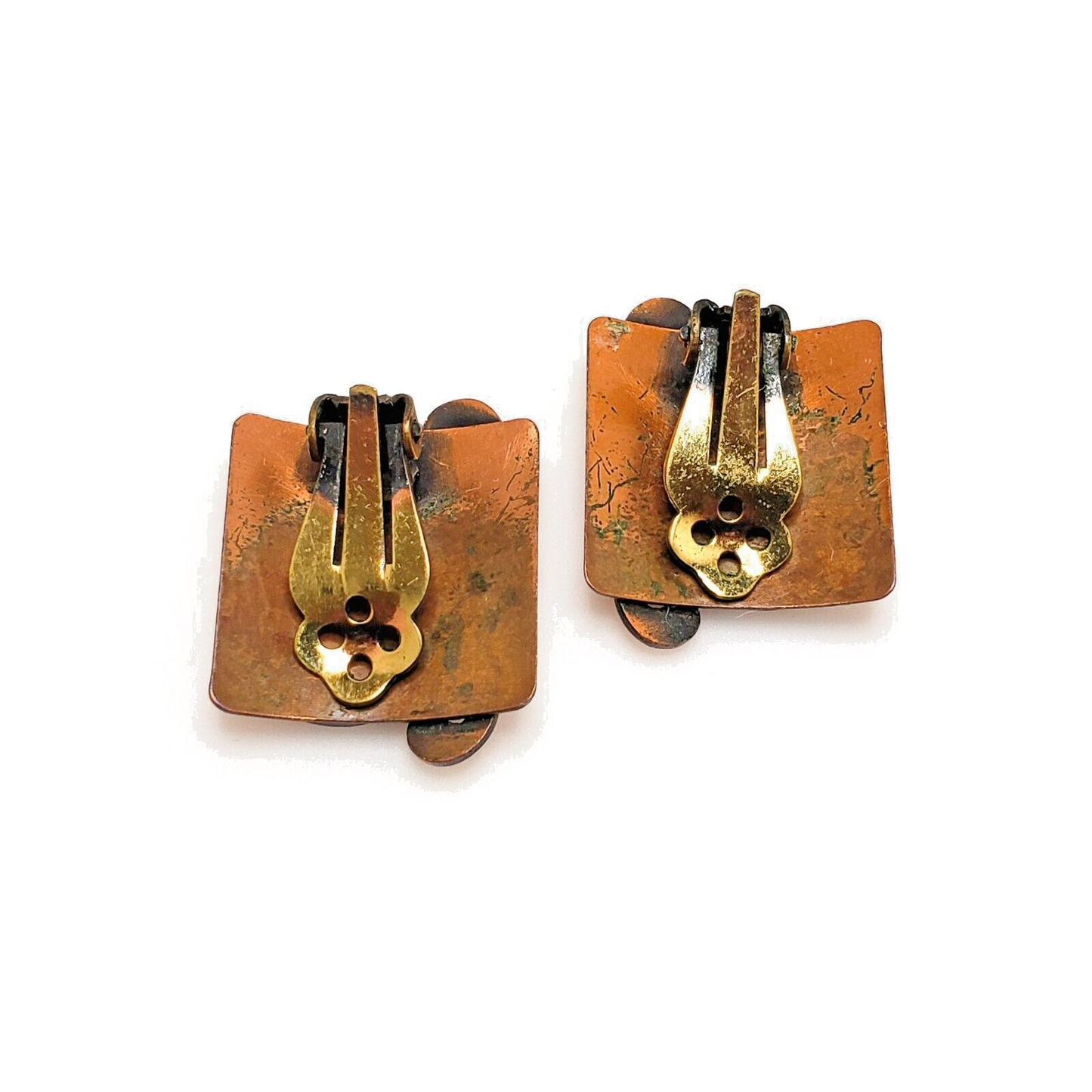 Vintage 1950s Mid Century Modern Modernist Copper Clip On Earrings