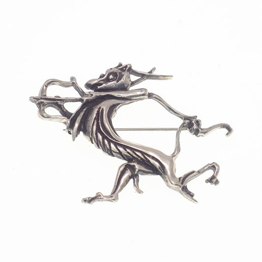 Vintage 1960s Unusual Animal Archer Silver Plate Brooch