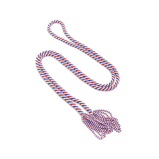 Antique 1920s Art Deco Red, White, and Blue Seed Bead Rope Long 58.5"Necklace