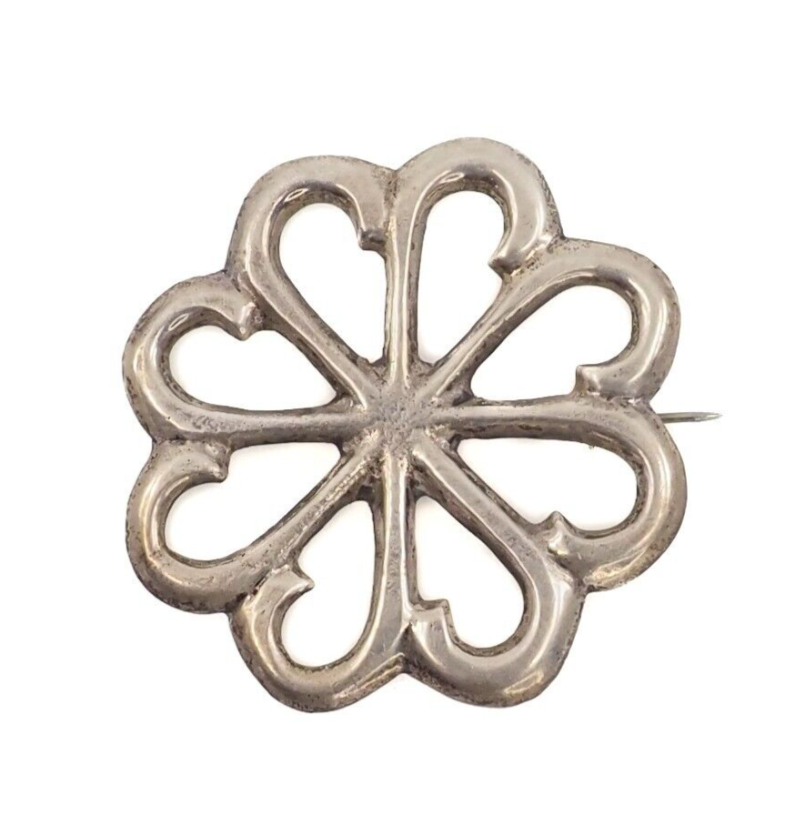 Antique 1880s Navajo Mid-Victorian Native American Old Pawn Silver Flower Brooch