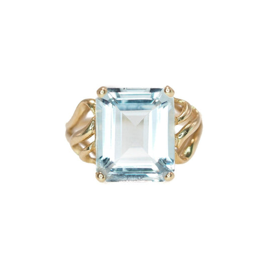 Vintage 1980s 5.11-Carat Natural Aquamarine and 14K Ring Size 6