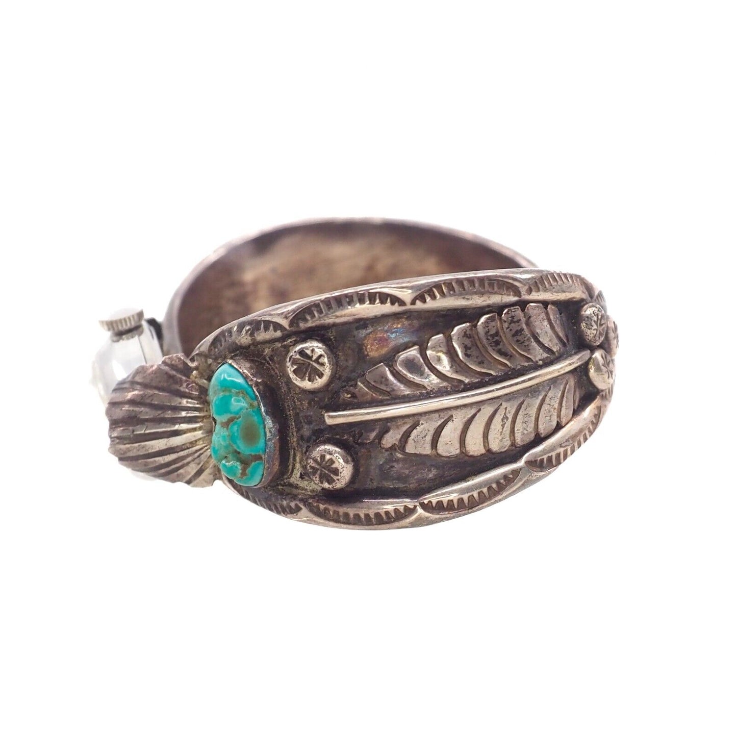 Vintage 50s Native American Turquoise & Sterling Waltham Watch 6" Bracelet AS IS