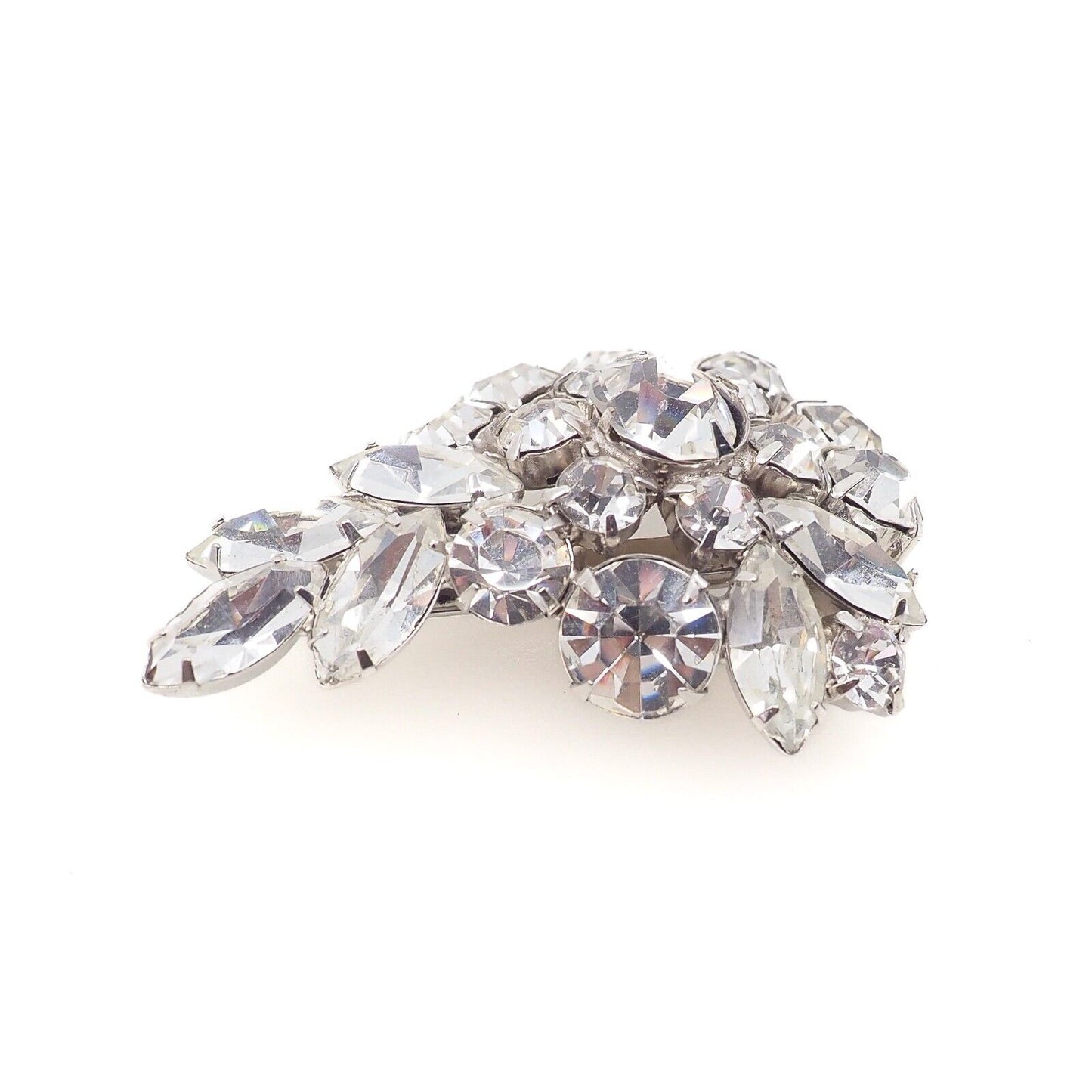 Vintage 1950s Starburst Spray Clear Rhinestone Silver Tone Large Brooch