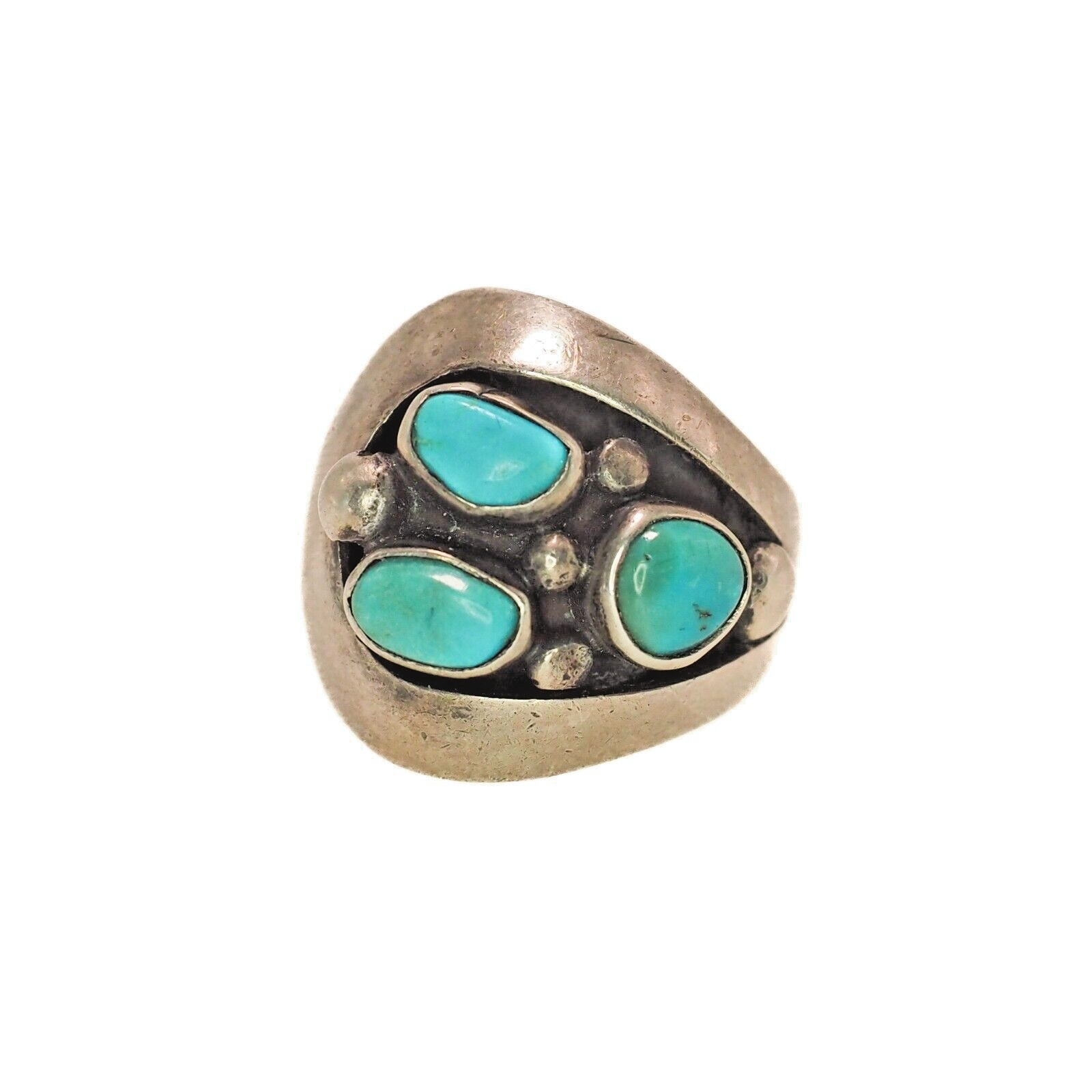 Vintage 1970s Blue Turquoise Sterling Southwestern Native American Ring Size 5