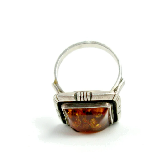 Vintage 1990s Square Sun Spangled Amber, Sterling Silver Ring Size 7.75