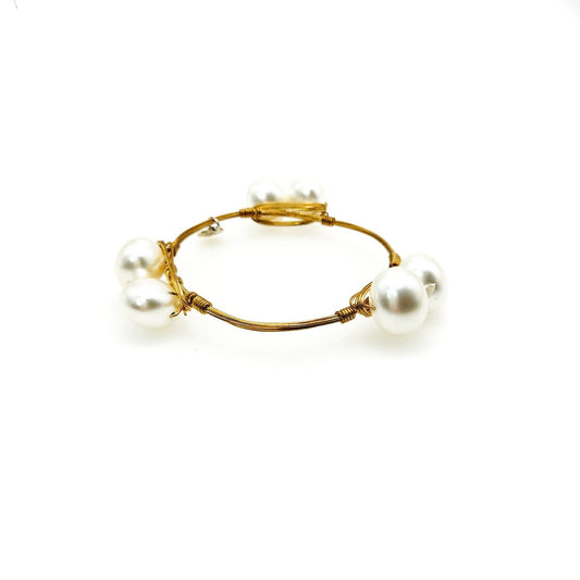 Bourbon and Boweties Imi. Pearl Gold Plate Statement Bangle Bracelet 8.25"