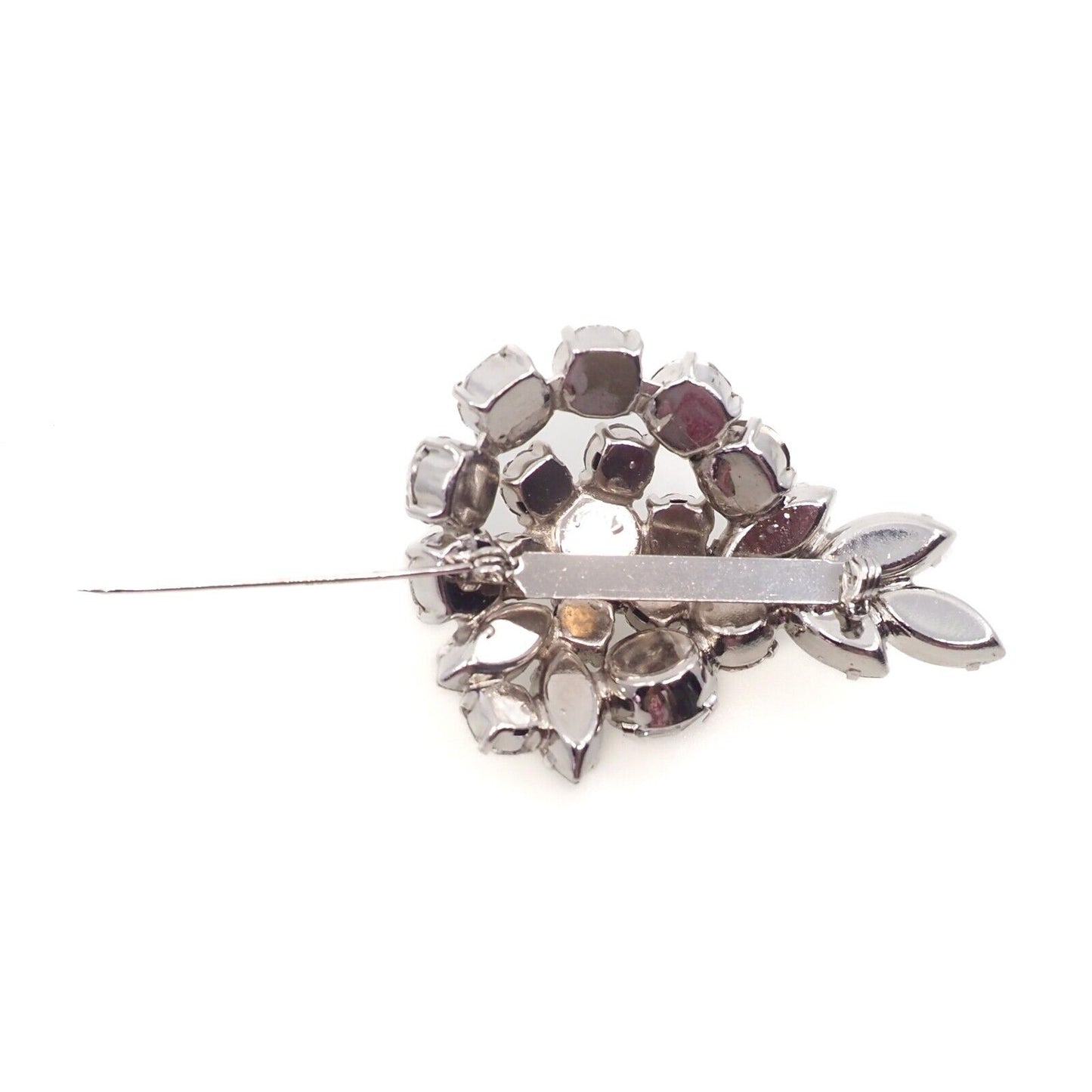 Vintage 1950s Starburst Spray Clear Rhinestone Silver Tone Large Brooch