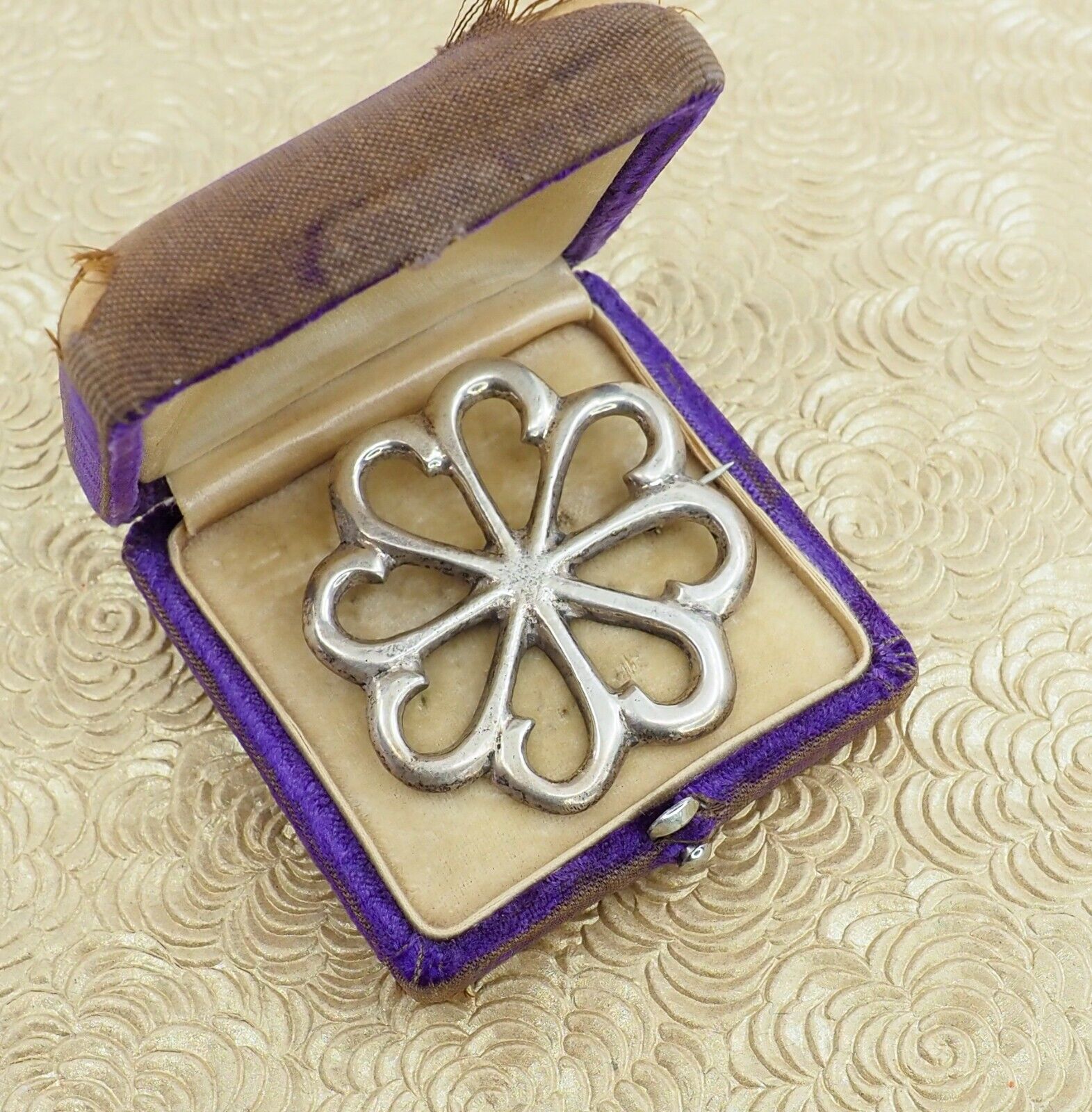 Antique 1880s Navajo Mid-Victorian Native American Old Pawn Silver Flower Brooch