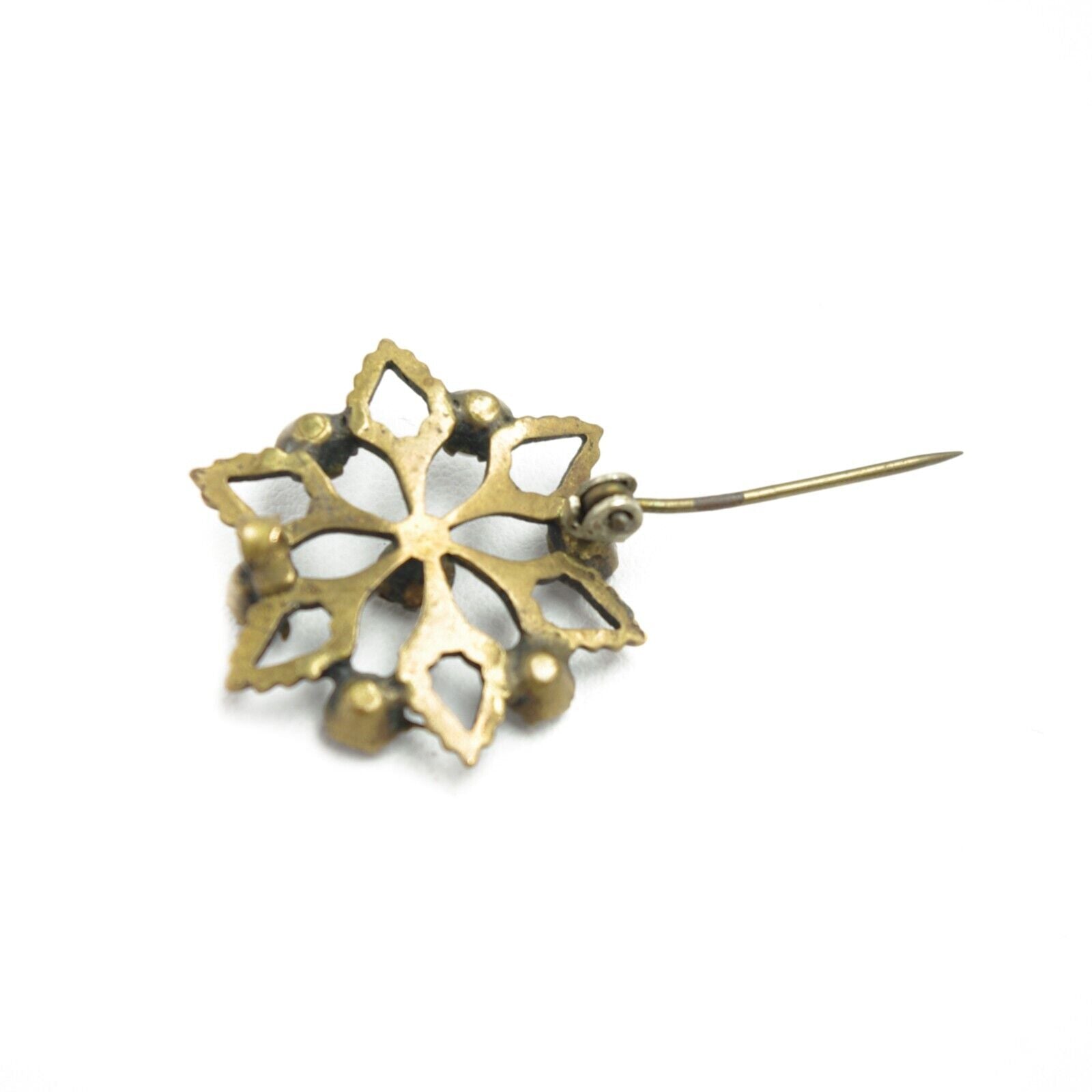 Antique 1900s Victorian Gold Filled and Imitation Pearl Snowflake Brooch