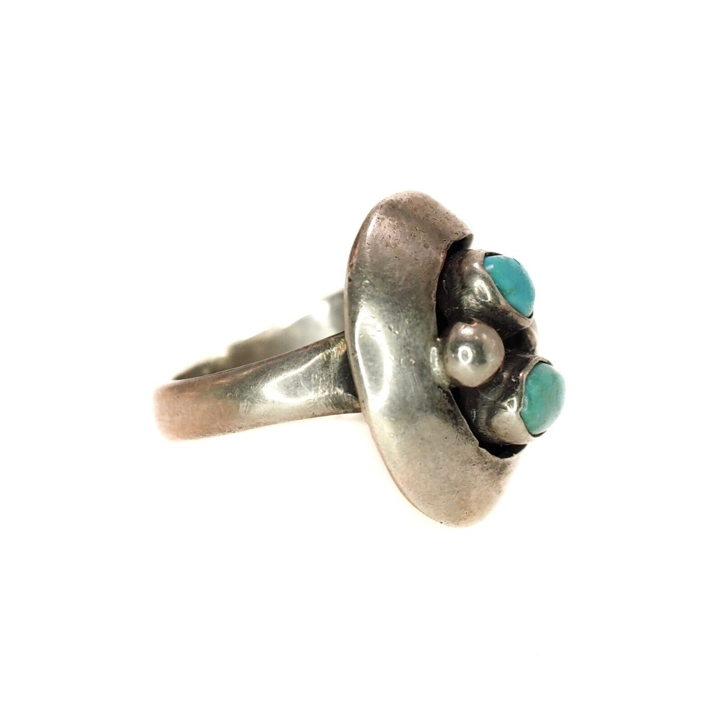 Vintage 1970s Blue Turquoise Sterling Southwestern Native American Ring Size 5