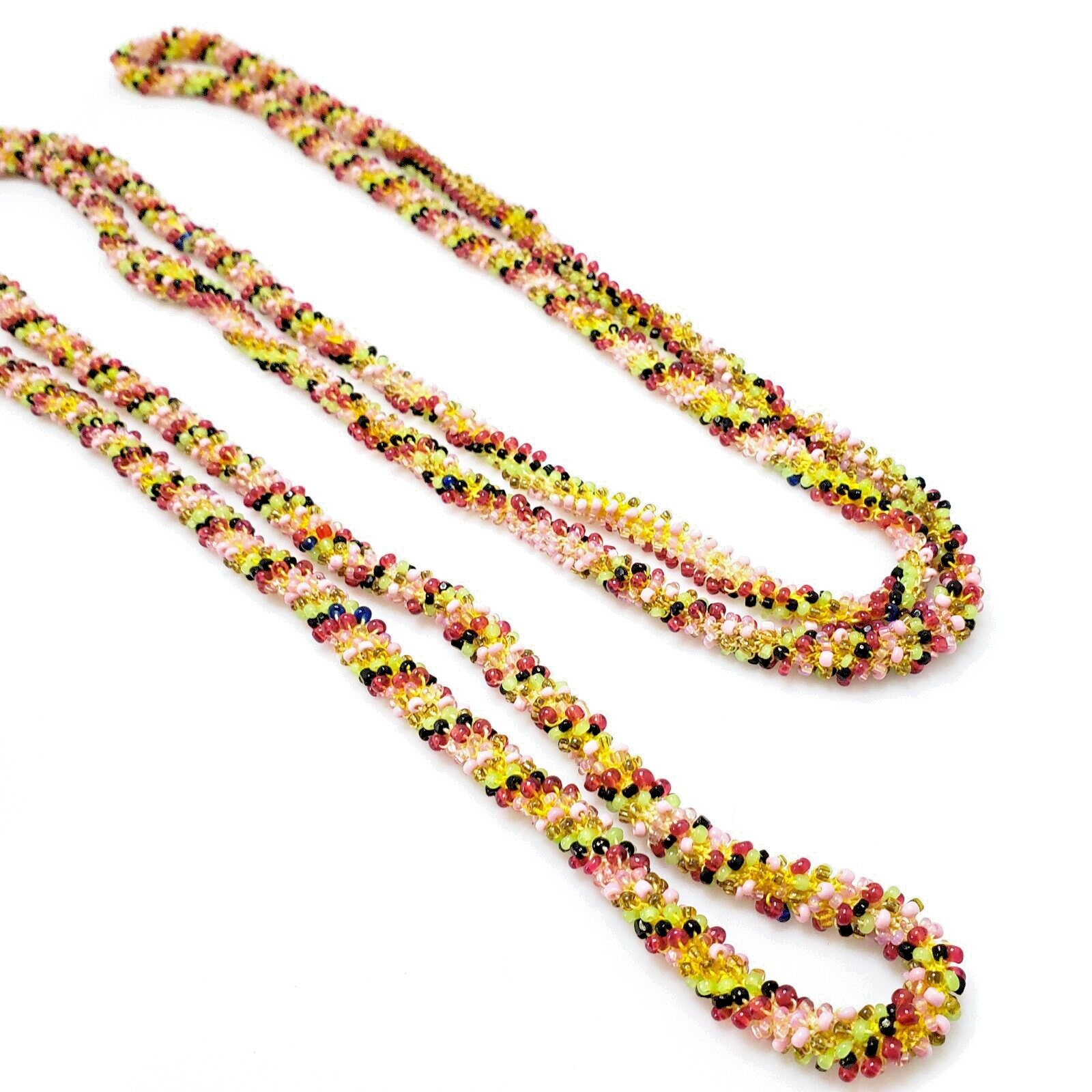 Antique 1920s Art Deco Rope Seed Bead Long Tassel 68" Necklace