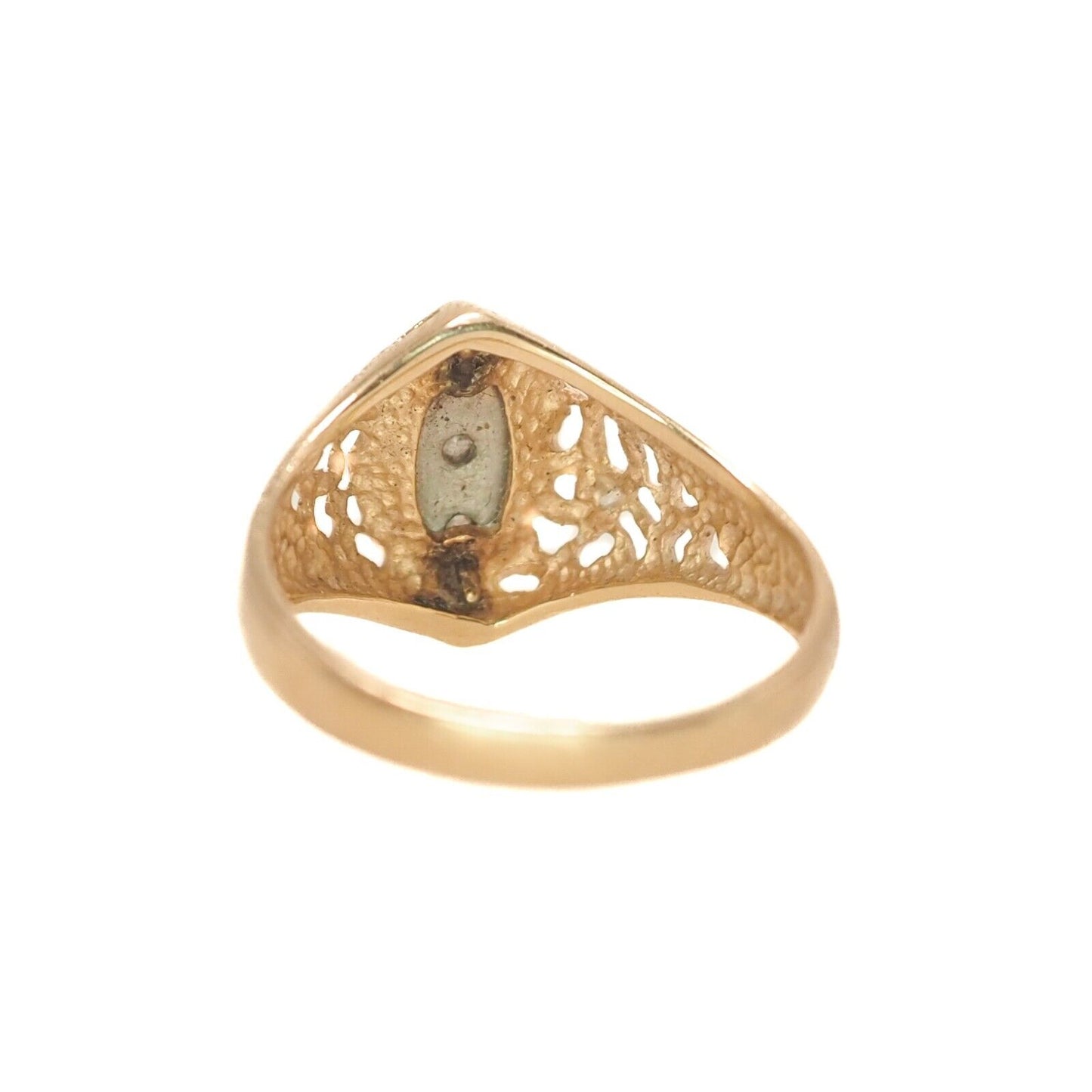 Vintage 1980s Round Cut Diamond 14K Gold Marquise Ring Size 8.25