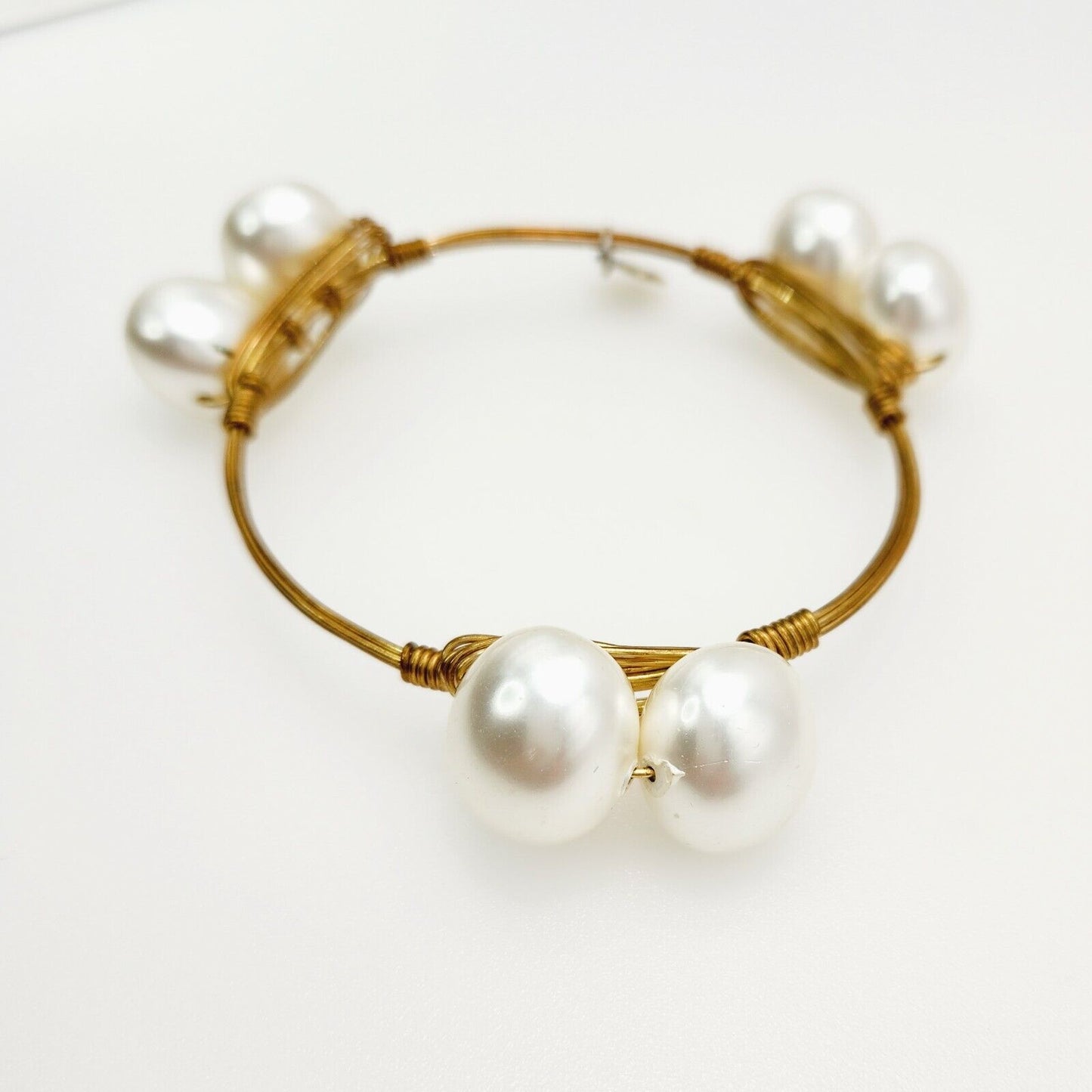 Bourbon and Boweties Imi. Pearl Gold Plate Statement Bangle Bracelet 8.25"