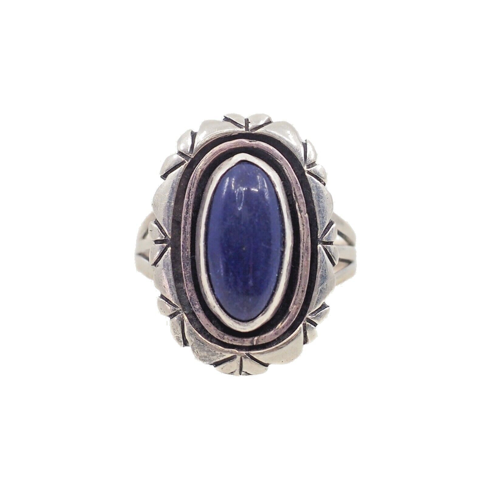 Vintage 1970s LESLIE YAZZIE Blue Lapis Lazuli and Sterling Silver Ring Size 6