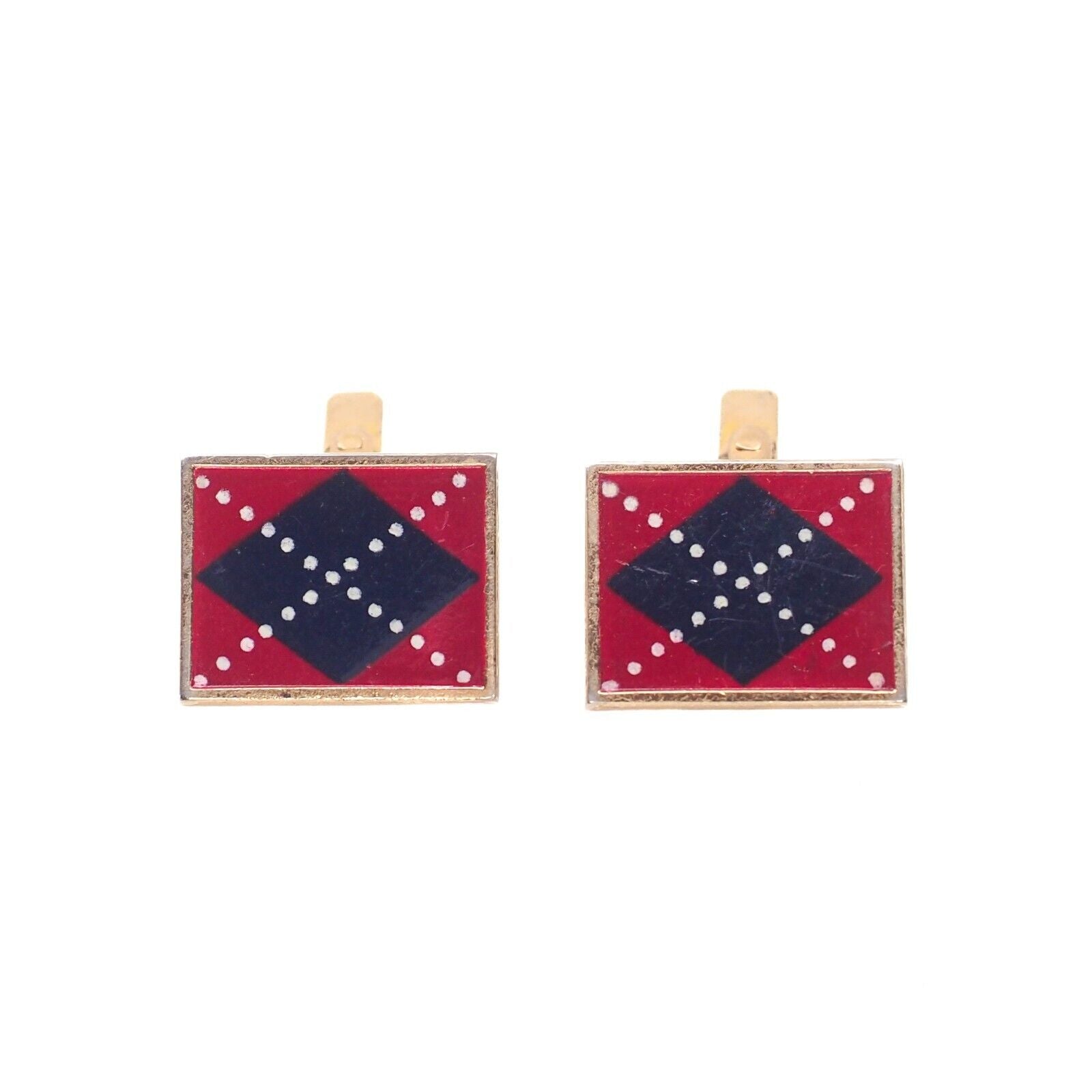 Vintage 1970s SWANK Blue and Red Argyle Pattern Gold Tone Unisex Cufflinks