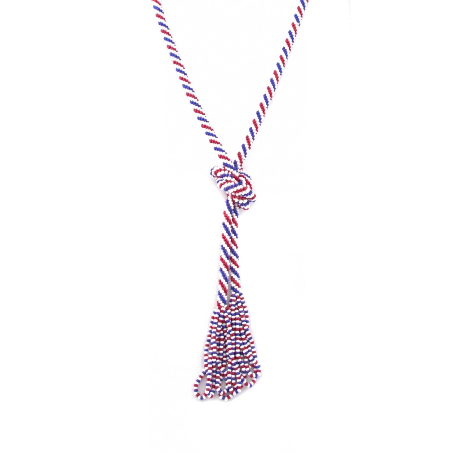 Antique 1920s Art Deco Red, White, and Blue Seed Bead Rope Long 58.5"Necklace