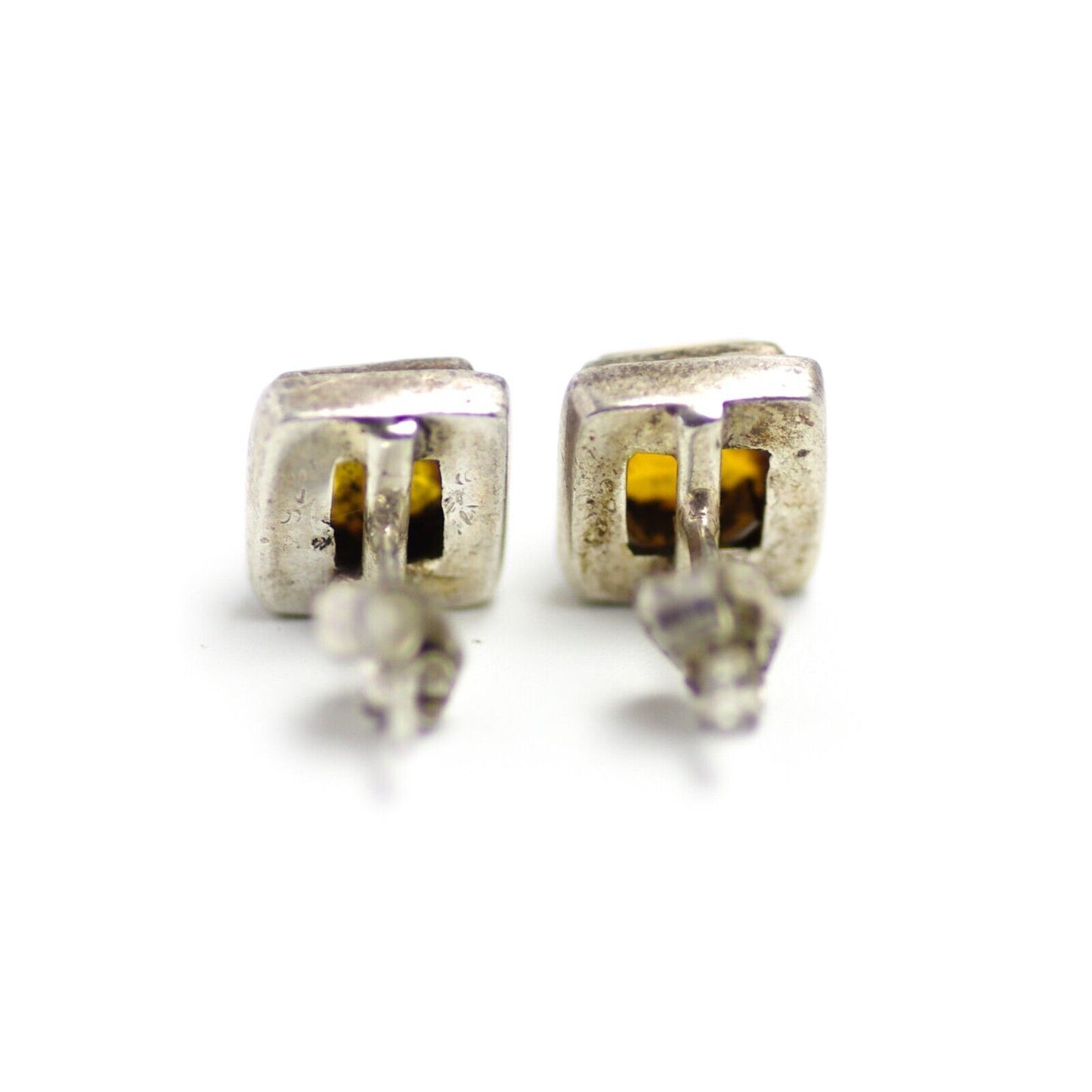 Vintage 1980s Amber and Sterling Silver Small Stud Earrings