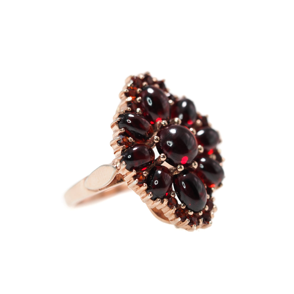 Vintage 1990s Pyrope Garnet and Rose Gold Vermeil Cabochon Cluster Ring Size 8.5 image 2