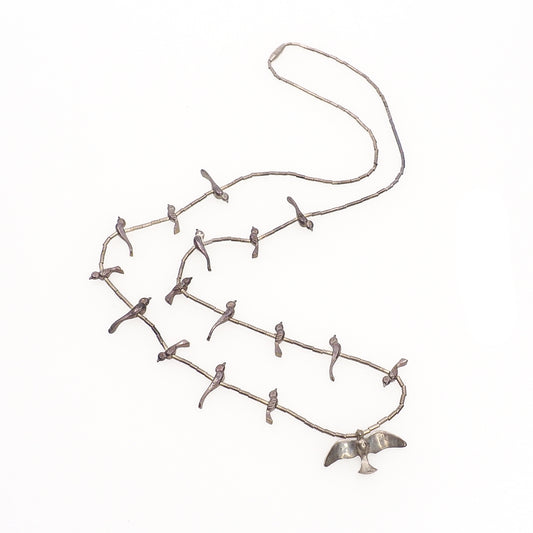 Vintage 1970s Zuni Native American Sterling Silver Bird Fetish Single Strand 24" Necklace