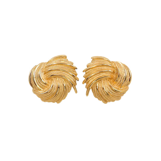 Vintage 1980s MONET Chunky Large Knot Yellow Gold Plate Clip On Earrings