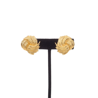 Vintage 1980s MONET Chunky Large Knot Yellow Gold Plate Clip On Earrings