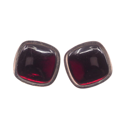 Vintage 1960s SWANK Red Glass and Silver Plate Mid Century Unisex Cufflinks
