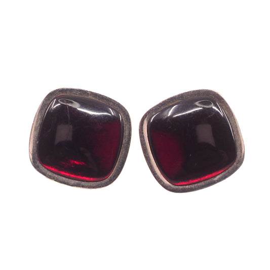 Vintage 1960s SWANK Red Glass and Silver Plate Mid Century Unisex Cufflinks